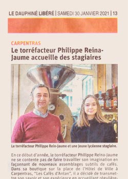 Article de presse Les Cafés d'Antan Le Dauphiné Libéré 30 janvier 2021